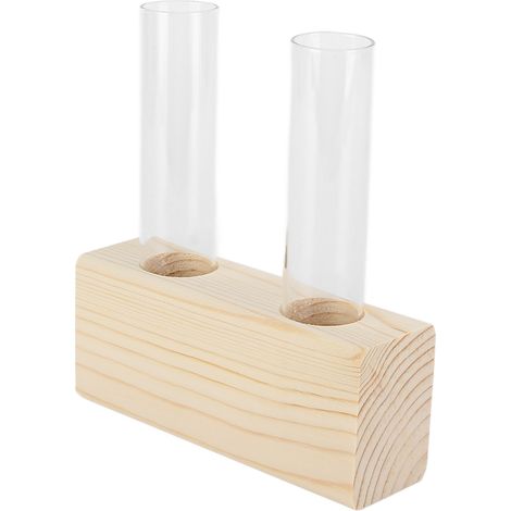 Vase en tube à essai, vase simple en verre, décoration avec cadre en bois, récipient pour plantes hydroponiques, décoration de bureau, double tube (1/5)