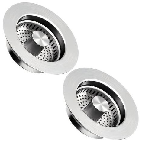 Lot de 2 filtre d'évier de cuisine et bouchon de lavabo pour une profondeur 40 mm, trou d'évier 75-86 mm, 3 en 1 Pop-Up Bouchon de vidange en acier inoxydable (1/5)