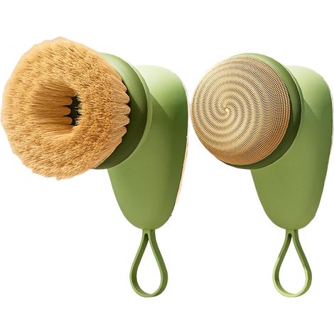 Lot de 2 brosses à vaisselle vertes avec distributeur de savon anti-fuite, brosse de nettoyage ergonomique en fibres végétales écologiques et sisal naturel, idéale pour les ustensiles de cuisine antia (1/5)