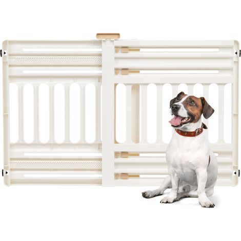 Iris Ohyama – Barrière de sécurité extensible pour chien – Dimensions L61 x H64 cm – Fixation sans perçage – Plastique léger – Pour chiens jusqu'à 7kg (1/5)
