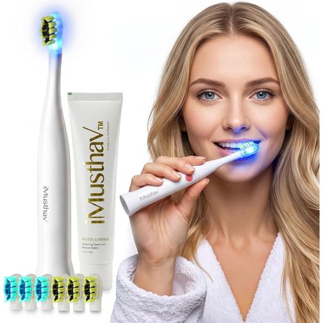 Brosse à dents électrique pour un usage domestique – Brosse à dents sonique avec LED bleue pour activer le dentifrice blanchissant – Poils doux, minuterie intelligente et technologie (1/5)