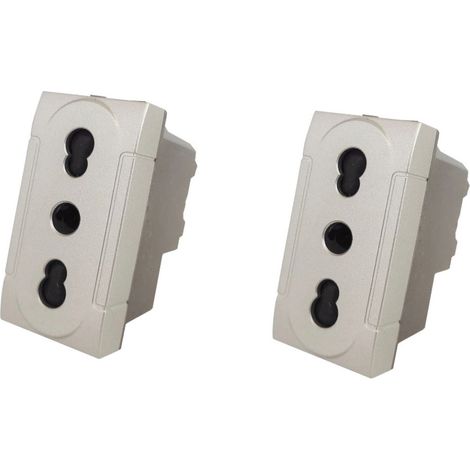 Set 2 Presa bipasso bivalente 10-16A compatibile living light international air prese modulo cassetta 503 silver (1/4)