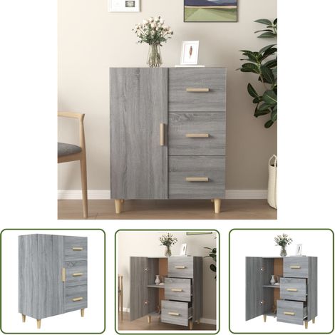 The Living Store Buffet sonoma gris 69,5x34x90 cm bois d'ingénierie - Buffet - Meuble De Rangement - Commode - Meubles Salon - Mobilier Moderne (1/5)