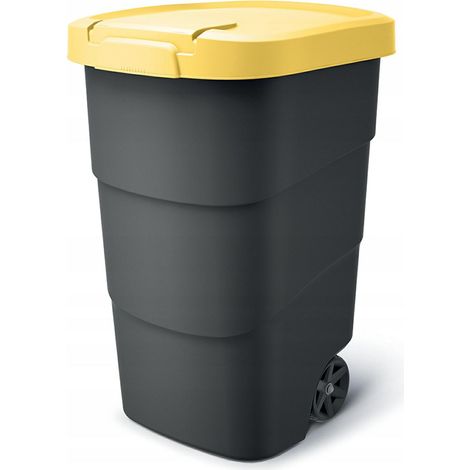 PROSPERPLAST WHEELER POUBELLE DE 90 L, AVEC ROUES ET COUVERCLE, POUBELLE UNIVERSELLE, EN PLASTIQUE, JAUNE SOURCING NBWB90-120C