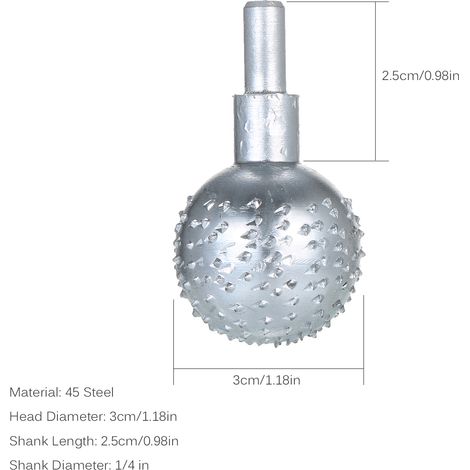 [JAMAIS UTILISÉ]Fraise rotative sphérique, queue de 6,35 mm (1/4 pouce), lime en carbure, acier tungstène, tête de fraisage pour sculpture sur bois, fraise de 3 cm (1/5)