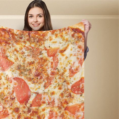 Pizza-Decke aus weichem, angenehm anzufassendem Polyester, ideal für Sofa oder Wohnzimmer (80 x 100 cm). Maße: 80 x 100 cm. (1/4)