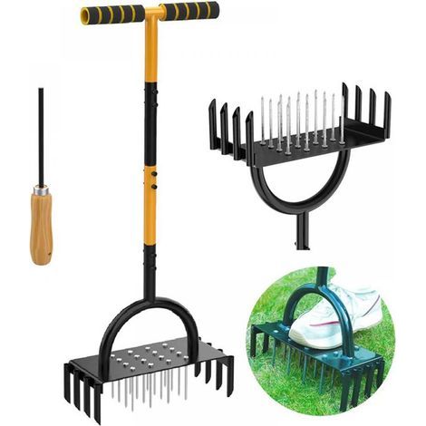 Aérateur Gazon Manuel 96cm, Scarificateur à Main avec 24 Dents en Acier Carbone, Poignée T Antidérapante pour Entretien Pelouse et Jardin (1/5)