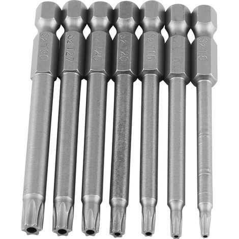 7-teiliges Set Stahl 75 mm 1/4 Zoll Sechskantschaft T8-T30 Magnetische Sicherheitsstern-Schraubendreherbits (1/5)