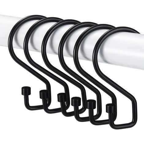 Anneaux Rideaux Douche, Lot de 12 Crochets en Forme de S Antirouille, Crochets Polyvalents pour Rideaux de Douche, Ustensiles de Cuisine, Vêtements, Serviettes (Noir) (1/4)