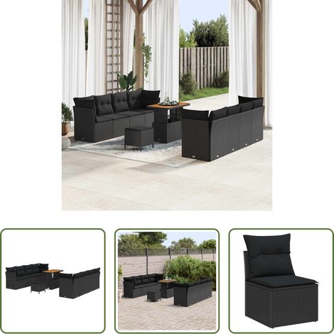 Gartenmöbel - Gartensofa-set 11 pcs Schwarz Poly-Rattan (1/5)