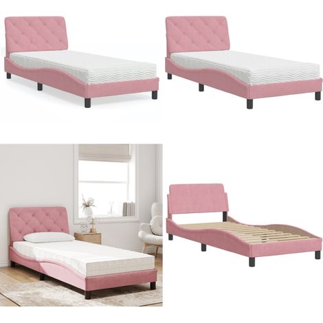 Bett mit Matratze Rosa 80x200 cm Samt - Rosa Bett - Samt Bett (1/5)