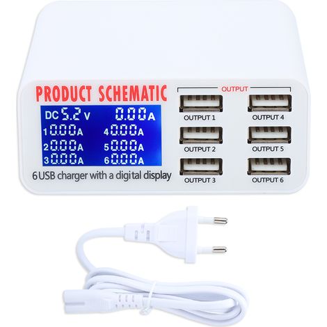 Chargeur USB Intelligent 6 Ports Universel pour Téléphones et Tablettes (100-240V UE) (1/5)