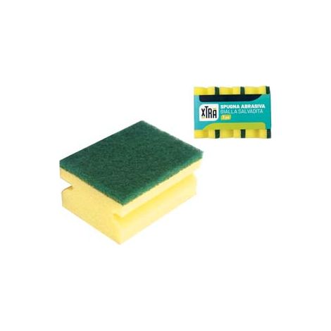 SPUGNA ABRASIVA GIALLA SALVADITA CON FIBRA VERDE- - cm.9x6,8x4,5 - 24 confezione XTRA