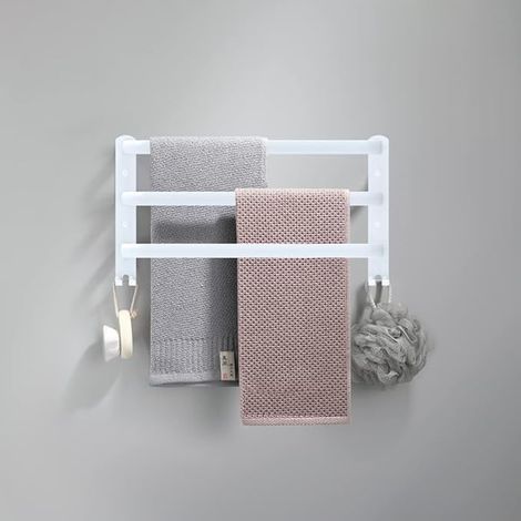 Wall Mounted Towel Rack Bathroom Shelf Towel with Hooks Towel Rack Aluminium Towel Shelf for Kitchen, Bathroom, Hotel (White, 40 cm)