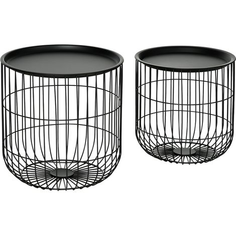 2Er-Set Couchtisch Beistelltisch Im Skandidesign, Kaffeetisch Mit Stauraum, Stahl, Schwarz