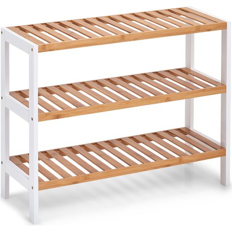 Scarpiera con 3 Ripiani Bamboo/MDF Bianco (1/2)