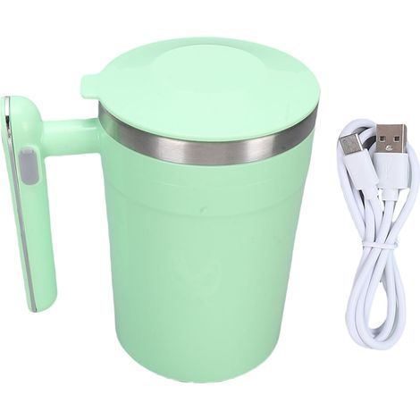 Tasse de mélange électrique de 400 ml, en acier inoxydable 304, facile à nettoyer, automatique, rechargeable, pour le lait, verte. (1/5)