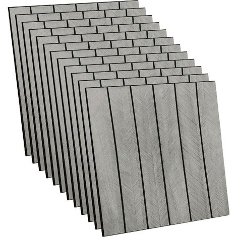 Lot de 12 panneaux muraux autocollants en PVC - 30 x 30 cm - Panneaux acoustiques muraux - Aspect bois - Pour salon, chambre à coucher, bureau et cuisine - Chêne foncé (1/5)