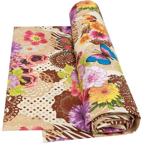 Telo Arredo Copritutto Letto Poltrona Copridivano Cotone Cuoricini Fiori e Farfalle Beige - 170x280 cm