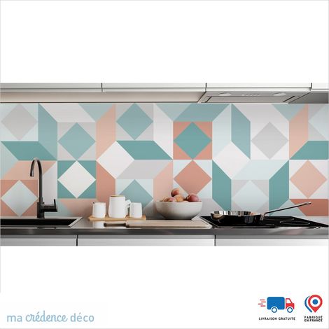 Crédence : Géométrie et Vasarely - Couleur Bleu turquoise - Alu composite - 60 - 120 (1/3)