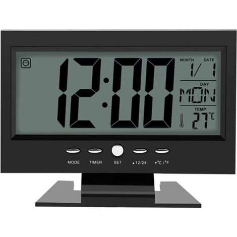 Horloge électrique, Réveil LCD Digital Sound avec Calendrier Et Affichage de La Température(Noir) (1/4)