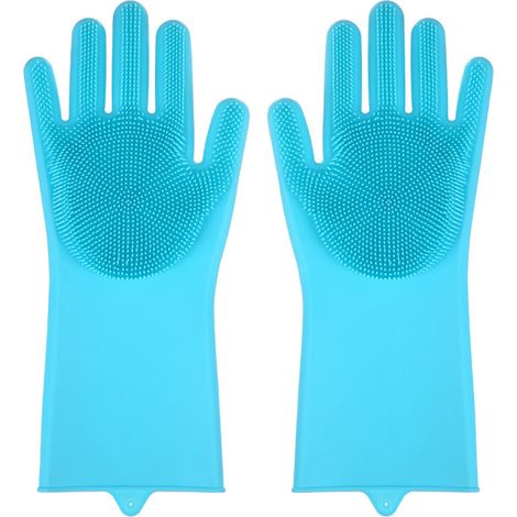 1 Paire Gants silicone, imperméable résistant huile, brosse intégrée souple, lavage vaisselle nettoyage maison (1/5)