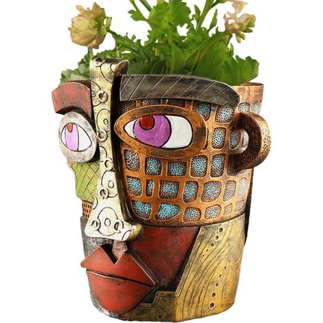 Face Blumentopf abstrakt bunt mit Griffen Kreative