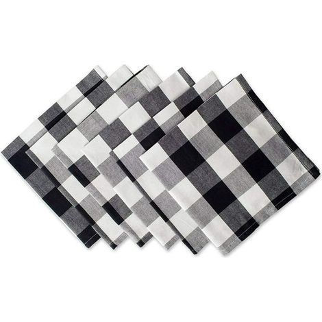 Serviettes de cuisine en coton à carreaux écossais noires et blanches, lot de 6 torchons à vaisselle 45 x 70 cm, chiffons éponge grille pour intérieur extérieur, usage domestique (1/5)