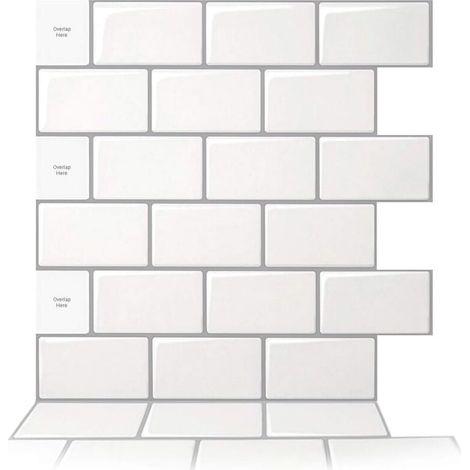 Ulisem10 pezzi Paraschizzi Adesivo per Cucina, Piastrelle Adesive per Pareti Cucina Bagno, Adesivo Cucina, Bianco con Giunto Grigio, 30,5 x 30,5 cm (1/4)