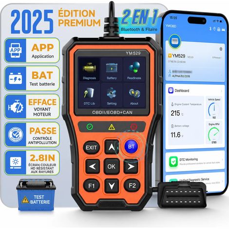 Scanner OBD2 Bluetooth orange, testeur batterie écran 2,8'' auto (1/5)