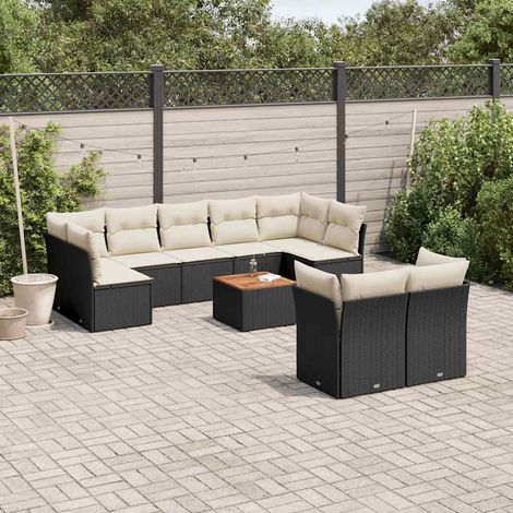 Set de sofás de jardín 10 pzas cojines ratán sintético negro vidaXL (1/5)