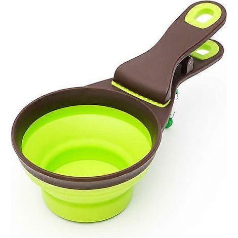 Cuillère à croquettes multifonctionnelle pliable en silicone vert (M 237 ml) pour chiens et chats. (1/5)