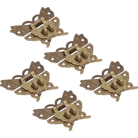 Boucle papillon antique en alliage 60 x 53 mm, fermoir pour boîte cadeau en bois, cadenas en alliage, boucle cachée à monter soi-même, lot de 5. (1/5)