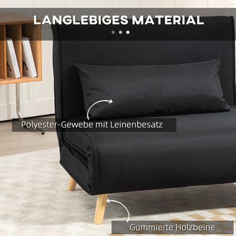 Fauteuil relax convertible en lit, pour 1 personne, design moderne, charge max 120 kg, 94x78x80 cm, Noir (1/5)
