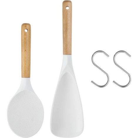 2pcs Ustensile De Cuisine, Cuillère En Silicone, Manche En Bois, Antiadhésif, Pour Cuisson Et (1/5)