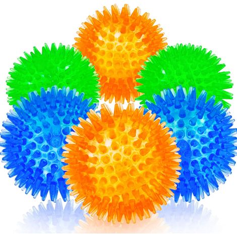 Lot de 6 Balles Couineuses pour Chien, Jouet à Mâcher en TPR avec Picots, Balles Rebonds Interactives pour Petit Chien (1/5)