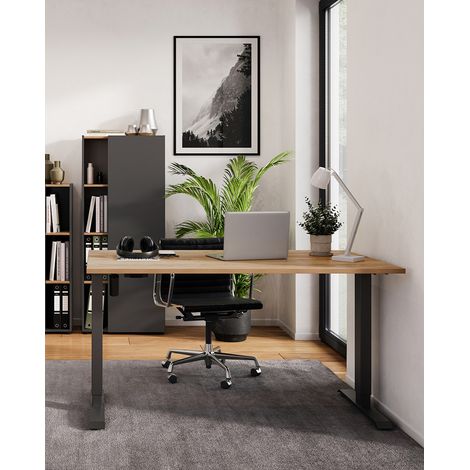 Bureau droit assis-debout électrique chêne/noir Azaro