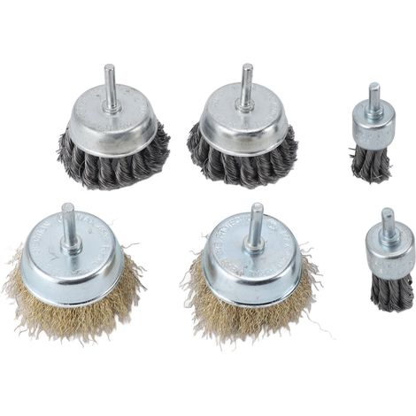 6-teiliges Set Drahtbürsten für Bohrmaschinen – Spiral- und Topfstahlbürsten zum Entlacken und Polieren von Metall (1/5)