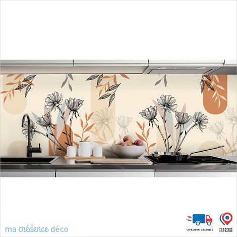 Crédence : Fleurs graphiques - Couleur Rouge beige - Alu composite - 120 - 60 (1/3)