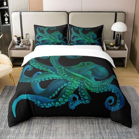 Bettwäsche-Set 135x200cm mit Kissenbezug 80x80cm, 100% Baumwolle, Oktopus-Design