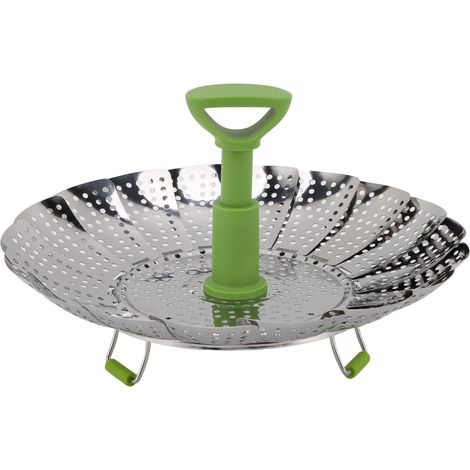 Panier vapeur pliable en acier inoxydable pour légumes, poissons et fruits de mer, petit format. (1/5)