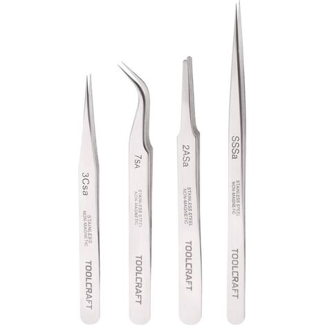 TOOLCRAFT 816747 Kit pinzette 4 parti SS SA, 2a SA, 7 SA, 3c SA Piatte-tonde, Punte curve, piegate 55°, Acuminate, Acum (1/3)