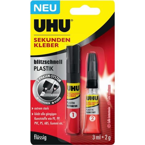 UHU Sekundenkleber blitzschnell Plastik, 3ml + 2g (1/5)