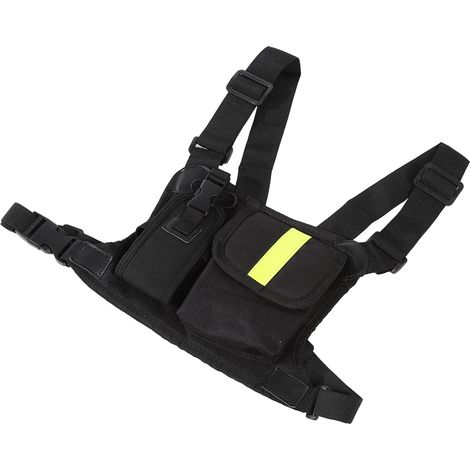 Harnais de poitrine jaune vif avec pochette ventrale, étui de transport pour talkie-walkie (1/5)