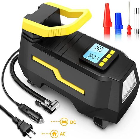 Compresseur d'air électrique portable 150 PSI, pompe à air numérique, mini pompe à vélo DC 12V et AC 220V avec lumière LED et écran LCD pour voitures, vélos, motos, ballons, etc. (1/5)