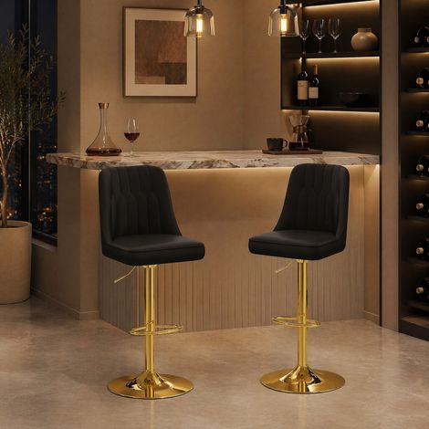 Set di 2 sgabelli da bar regolabili e girevoli a 360°, PU nero e metallo dorato DESVIAE (1/5)
