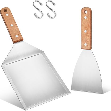 Lot de 2 spatules pour barbecue, 2 spatules à plancha en acier inoxydable et grande spatule pour barbecue Smash Burgers, Teppanyaki, accessoires de barbecue, cadeaux de barbecue pour hommes (1/5)