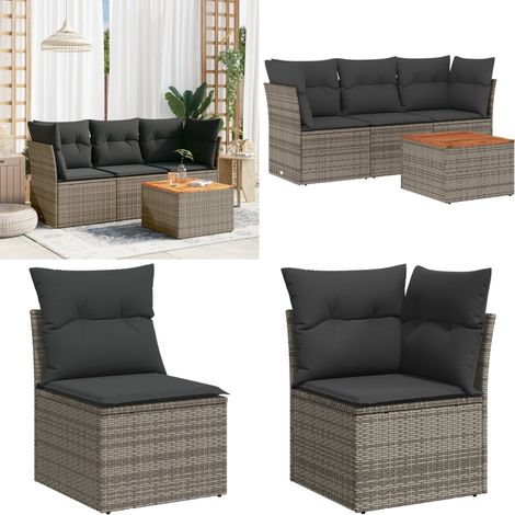 4-tlg. Garten-Sofagarnitur mit Kissen Grau Poly Rattan - Gartenmöbel Set - PE-Rattan Möbel - Outdoor Sofa - Esstisch - Lounge Set - Home & Living (1/5)