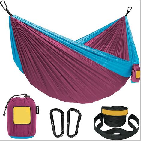Rose rouge, 270 x 140 cm Hamac de camping double/simple, léger, lavable, hamac-panier portable pour l'extérieur (1/5)