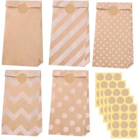 50 Stück Papiertüten Braun Klein, 18x9x5.5cm Weihnachten Geschenktüten Klein Kraftpapiertüten Mitgebsel Tüten Kindergeburtstag mit 60 Aufkleber für Adventskalender Geburtstag Hochzeit (5 Stile) (1/5)